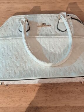 White Embossed Dome Satchel with Gold Hardware